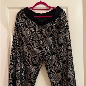 Chic Black and Gold Sequin Women's Wide Leg Pants
